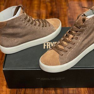 BNWT Frye Women's Lena High Tops Sneakers Camel Lace Up Leather Suede Tan Size 8